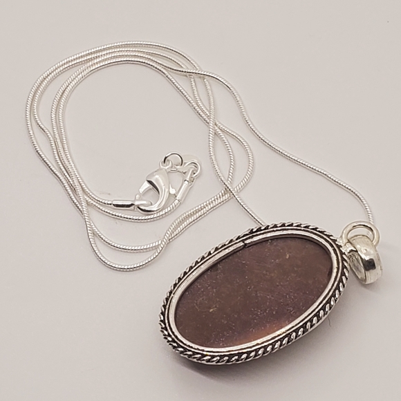 Brown Oval Gemstone SterlingSilver Plated Necklace - Picture 6 of 7